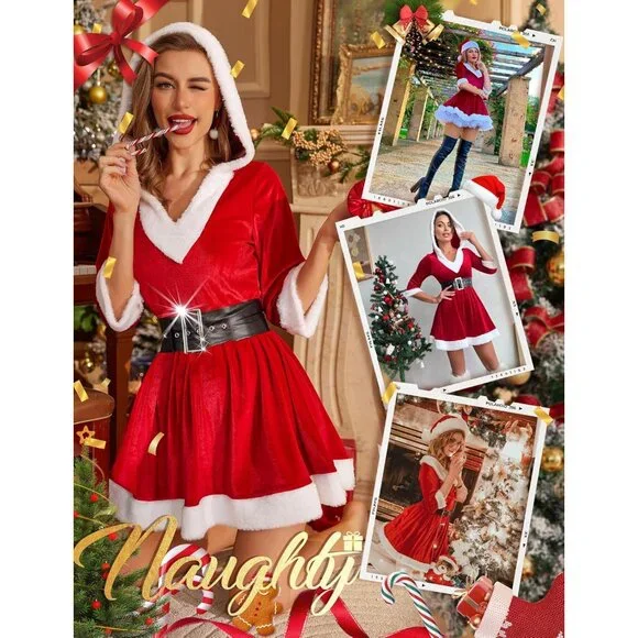 Christmas Lingerie for Women Sexy Santa Babydoll Chemise Mrs Claus Costume with Christmas Lingerie for Women Sexy Santa Babydoll Chemise Mrs Claus Costume with